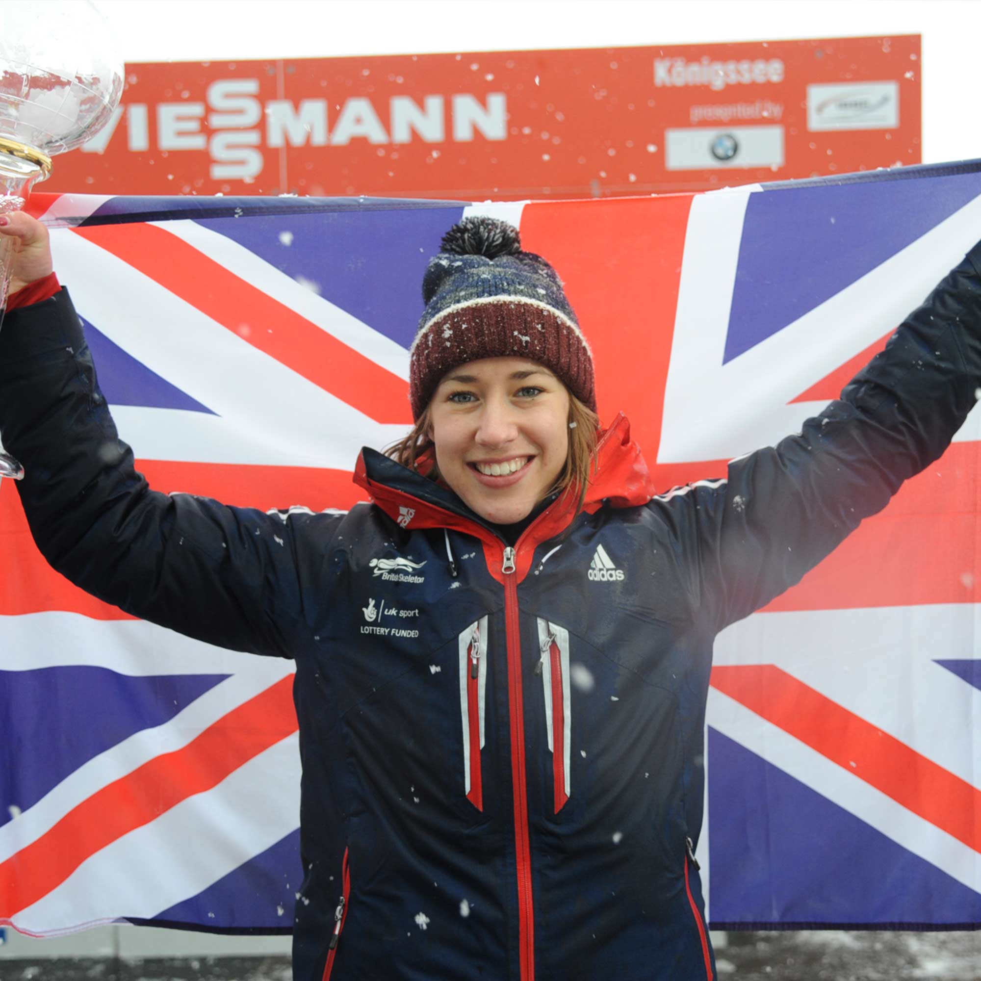 Lizzy Yarnold with GB flag